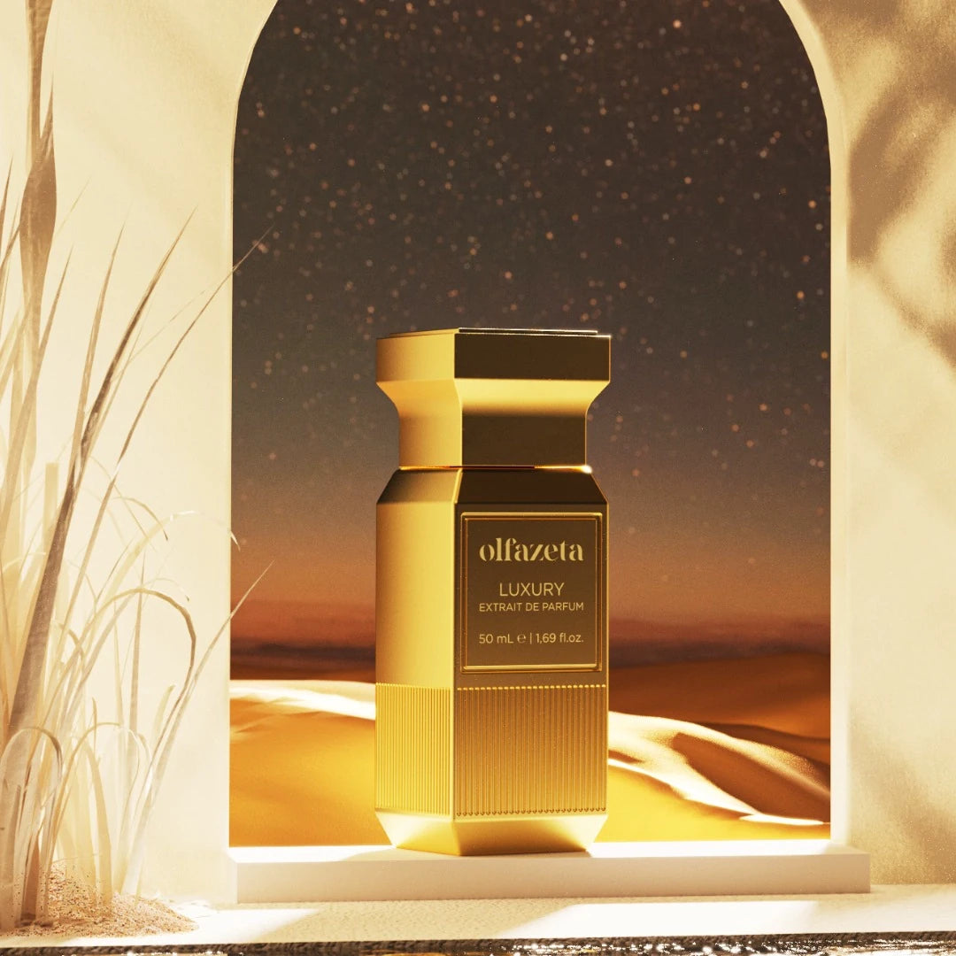 Olfazeta by Chogan – extrait de parfum de luxe Collection Luxury 50 ml sous une arche sculpturale, à découvrir et acheter en ligne